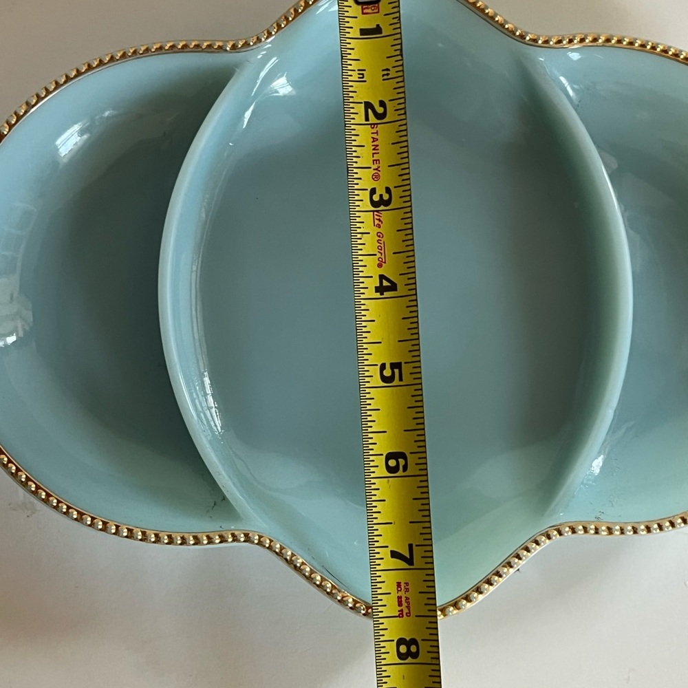 Vintage Fire-King Turquoise Blue 3 Part Dish with Gold Gilt Anchor Hocking. - Picture 5 of 7